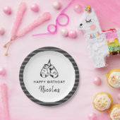 描ボクシング手袋デザインストライプの誕生日パーティー ペーパープレート (パーティー)