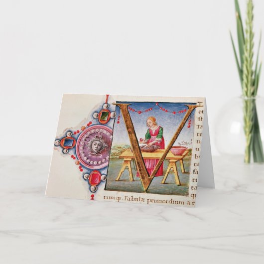 描写しているHistoriatedのイニシャル「V」 ノートカード (正面)