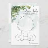描画ベビー、ベビーシャワーゲーム緑のテーマ 招待状 (正面/裏面)