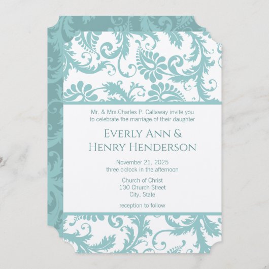 提出日3月8日アクアブルーダマスクビクトリアン 招待状 (正面/裏面)