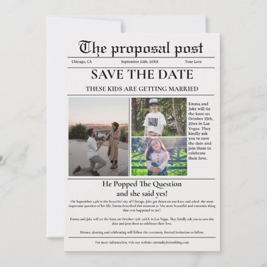 提案ポスト新聞結婚式は日付を保存 招待状 (正面)