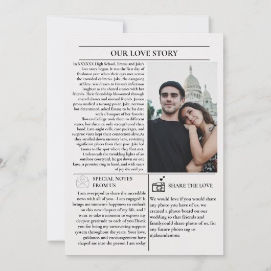 提案ポスト新聞結婚式は日付を保存 招待状 (裏面)