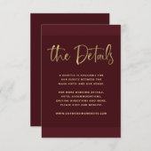 提案モダン|バーガンディ·金ゴールド結婚の詳細 エンクロージャーカード (正面/裏面)