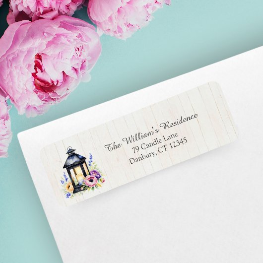 提灯の素朴水彩牡丹 ラベル