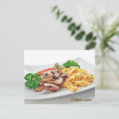 揚げた肉とキノコ - ベルギーの料理 シーズンポストカード (スタンド正面)