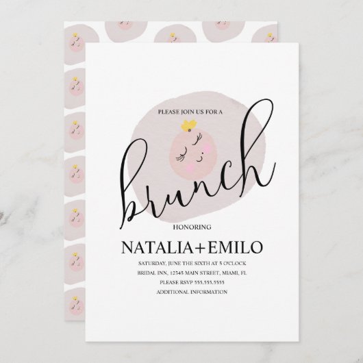 揚げ卵かわいいブライダルシャワーブランチ 招待状 (正面/裏面)