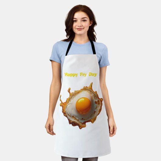 揚げ卵サニーサイドアップハッピーフライ日 エプロン (着用した状態)