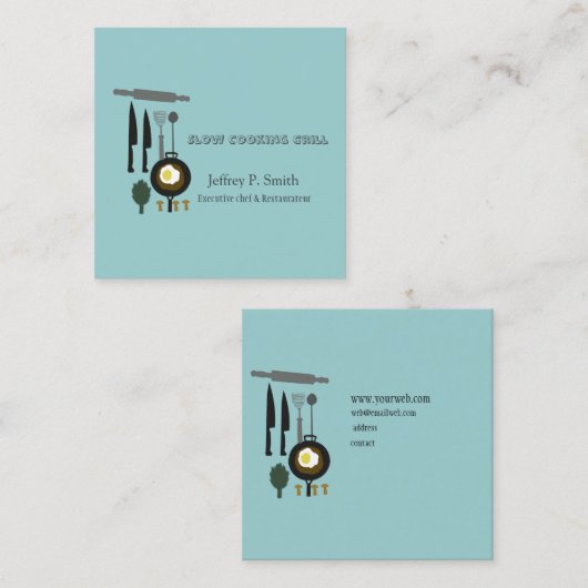 揚げ卵料理器具ケータリングシェフデザイン スクエア名刺 (正面/裏面)