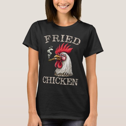 揚げ喫煙チキングラフィック雑草の男性の女性 Tシャツ (正面)