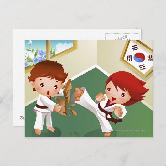 握っているそれを壊している別のものと木製空手の男の子 ポストカード (正面/裏面)