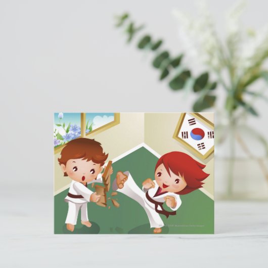 握っているそれを壊している別のものと木製空手の男の子 ポストカード (スタンド正面)