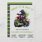 握って引き裂け!モトクロスダートバイク誕生日 招待状 (正面/裏面)