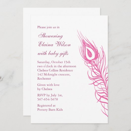 揺すって下さいあなたの尾羽のベビーシャワーの招待(ピンク)を 招待状 (正面/裏面)
