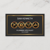 揺らめく明るい金ゴールドのボーダー鉛管工 名刺 (正面)