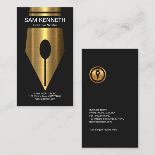揺らめく明るくフェイクな金ゴールドのペンのクリエイティブの作家 名刺 (正面/裏面)