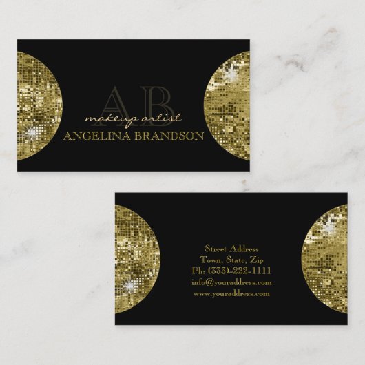揺らめく金球の化粧のダマスク織の黒カード 名刺 (正面/裏面)