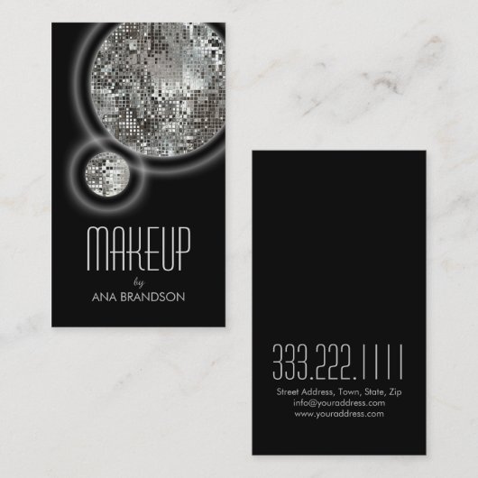 揺らめく銀製の球の黒のダマスク織の美しいカード 名刺 (正面/裏面)