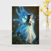 揺らめく青い妖精の国-ネイル著挨拶状 カード (黄色い花)
