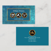 揺らめく青海原の漏出金ゴールドの鉛管工アイコン 名刺 (正面/裏面)