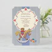 揺り木馬およびテディー・ベアのベビーシャワーの招待 招待状 (スタンド正面)