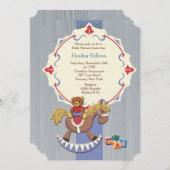 揺り木馬およびテディー・ベアのベビーシャワーの招待 招待状 (正面/裏面)