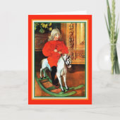 揺り木馬および子供のヴィンテージのクリスマスのカスタム シーズンカード (正面)