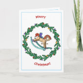 揺り木馬が付いているクリスマスのリース シーズンカード (正面)