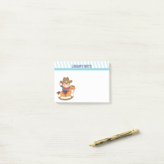揺り木馬のかわいく幸せで小さいカウボーイ ポストイット (デスク上)