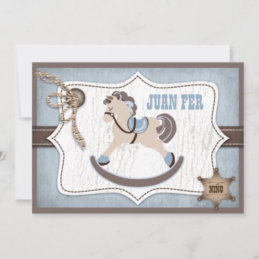 揺り木馬のカウボーイは青い感謝していしています サンキューカード (正面)