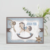 揺り木馬のカウボーイは青い感謝していしています サンキューカード (スタンド正面)