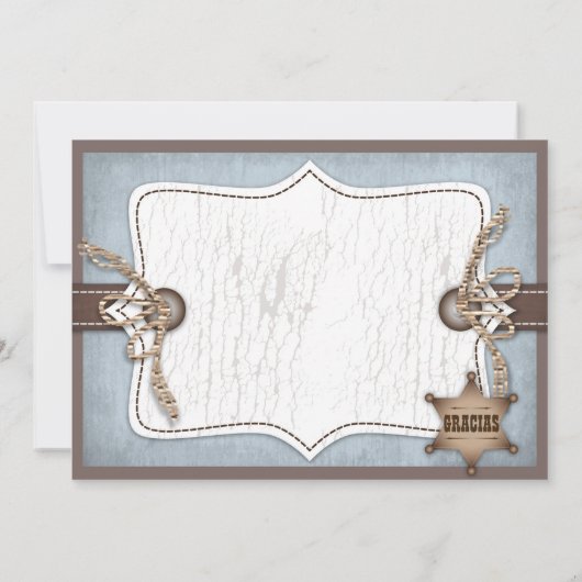 揺り木馬のカウボーイは青い感謝していしています サンキューカード (裏面)