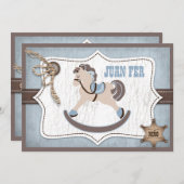 揺り木馬のカウボーイは青い感謝していしています サンキューカード (正面/裏面)