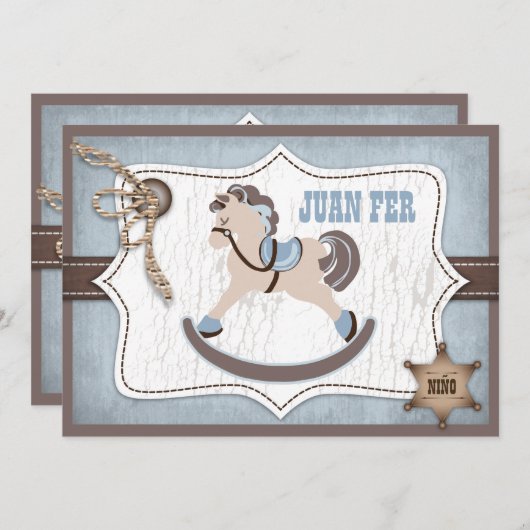 揺り木馬のカウボーイは青い感謝していしています サンキューカード (正面/裏面)