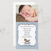 揺り木馬のベビーは写真カード感謝していしています サンキューカード (正面/裏面)