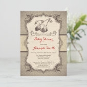 揺り木馬のベビーシャワーの招待状のヴィンテージのレトロ 招待状 (スタンド正面)