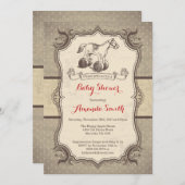 揺り木馬のベビーシャワーの招待状のヴィンテージのレトロ 招待状 (正面/裏面)