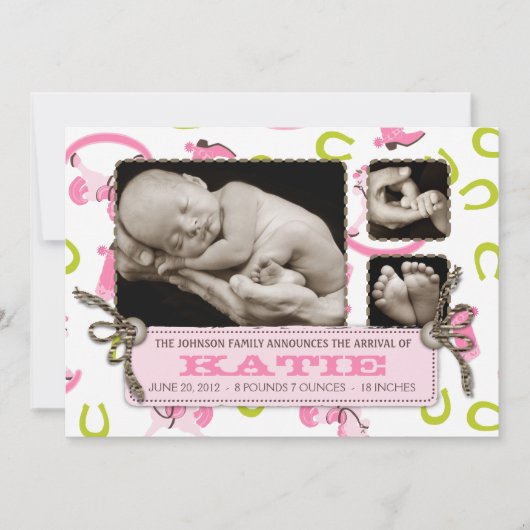 揺り木馬の女の子の発表カード2 案内状 (正面)