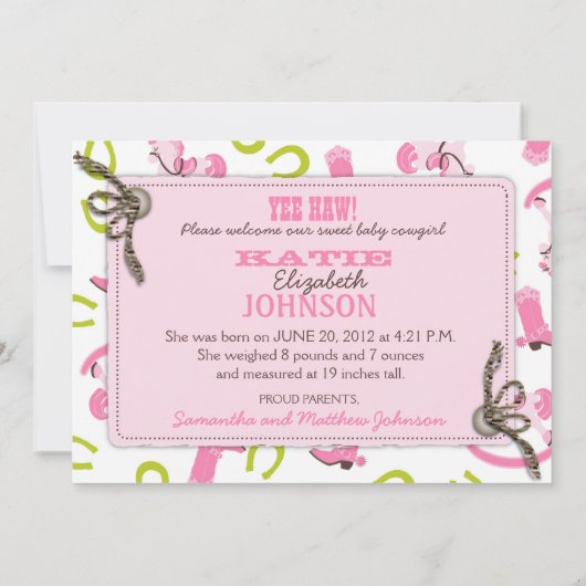 揺り木馬の女の子の発表カード2 案内状 (裏面)