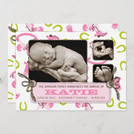 揺り木馬の女の子の発表カード2 案内状 (正面/裏面)