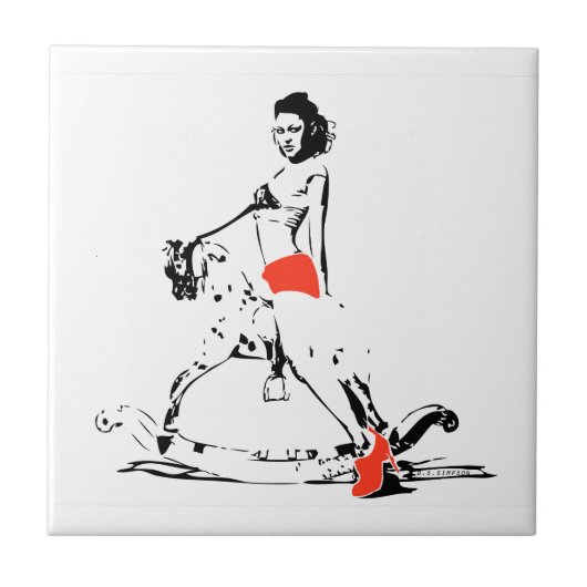 揺り木馬の女の子! タイル (正面)