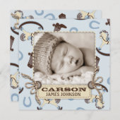 揺り木馬の男の子の発表の正方形 案内状 (正面/裏面)