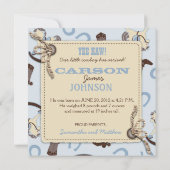 揺り木馬の男の子の発表の正方形 案内状 (裏面)