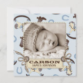 揺り木馬の男の子の発表の正方形 案内状 (正面)