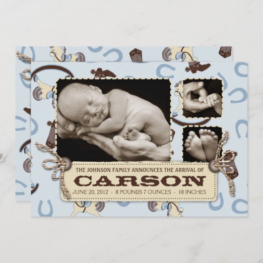 揺り木馬の男の子の発表カード2 案内状 (正面/裏面)