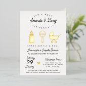 揺れガラガラと赤転がちゃんシャワー 箔招待状 (立ち正面)