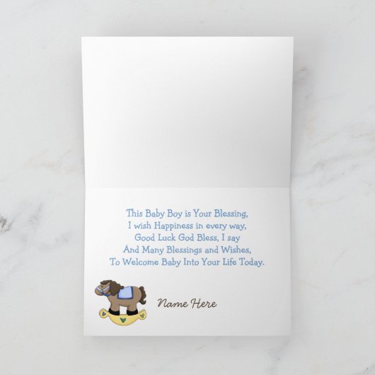 揺れ馬男の赤ちゃんグリーティングカード カード (内部)