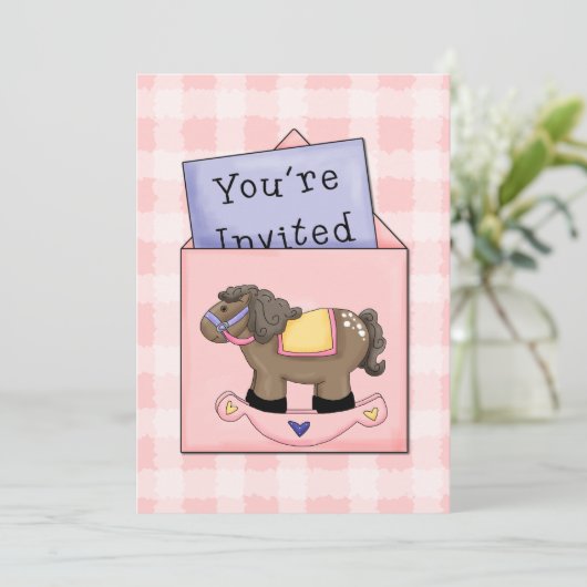 揺動馬ベビーガールシャワー招待状 招待状 (スタンド正面)