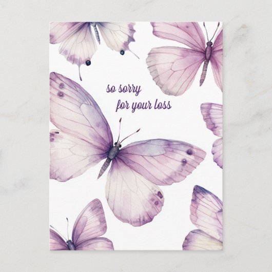 損失のために申し訳なく美しい紫色の蝶 ポストカード (正面)