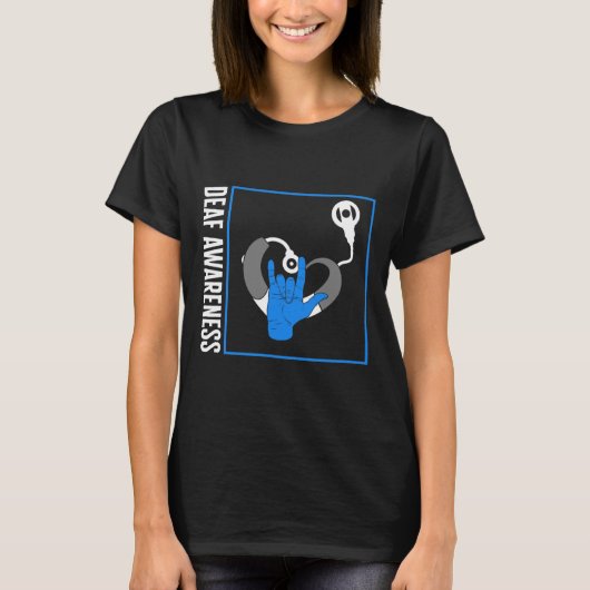 損失認識度ろう蝸牛耳インプラントAsl聴力D Tシャツ (正面)