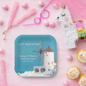 搬送先退職パーティーギリシャ語ホワイトブルー ペーパープレート (パーティー)